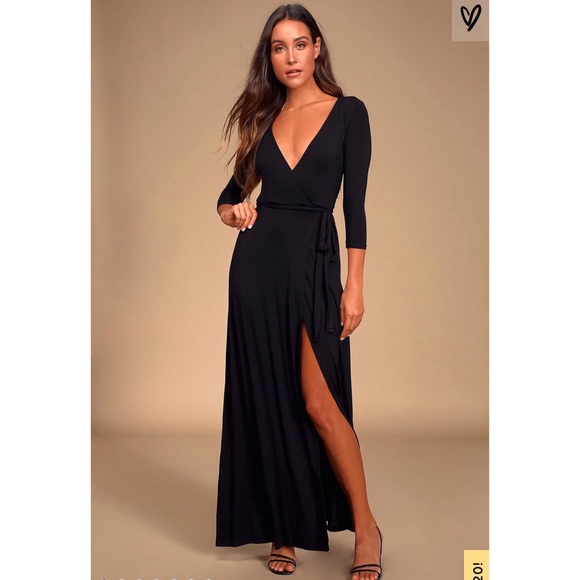 black wrap maxi dress with sleeves